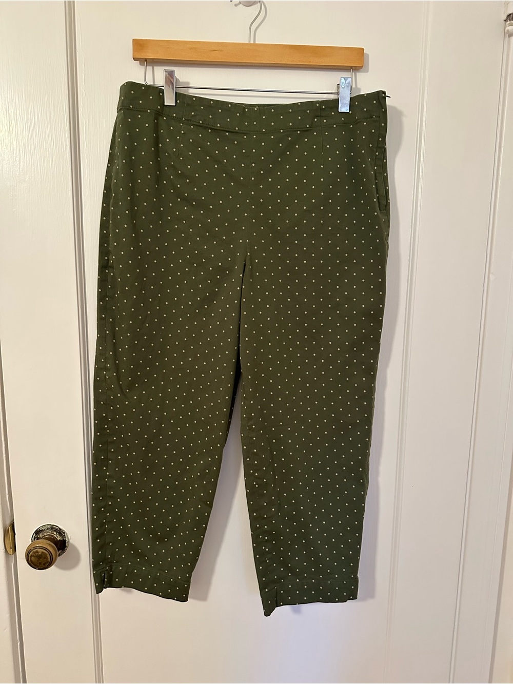 Susan Bristol Olive Green Cropped Polka Dot Pants